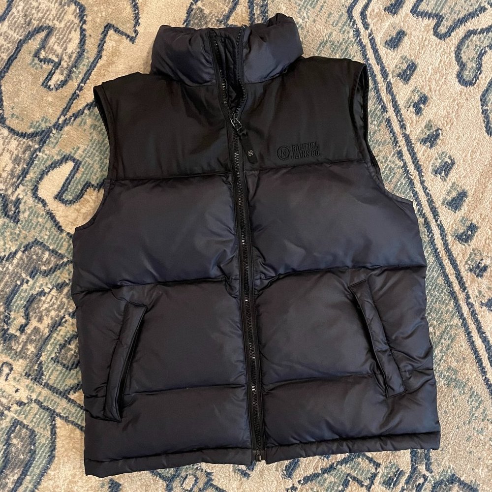 Nautica Jeans Womens Puffer Vest Zip Closure Navy Blue SIze S